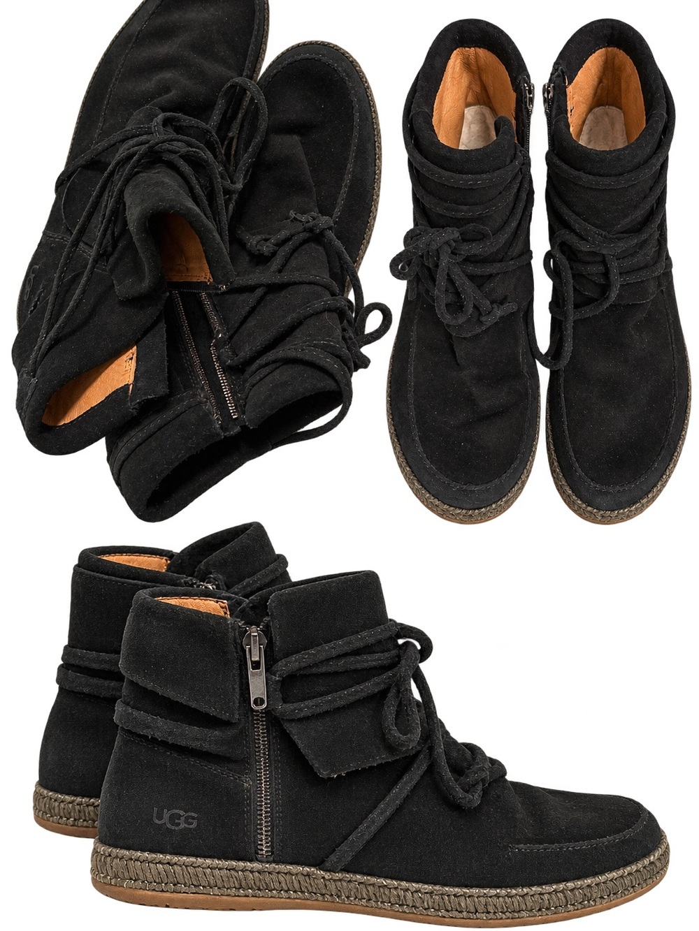 UGG Reid Black Suede Lace-Up Ankle Booties Women’s Size 8 Boho Western